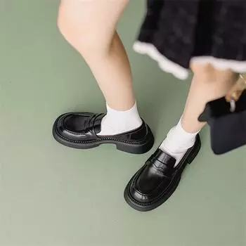 Meotina/женские лоферы из натуральной кожи, туфли-лодочки с круглым носком, женская модная обувь на среднем каблуке и платформе, весна-осень, черные, коричневые 40 34 чёрный