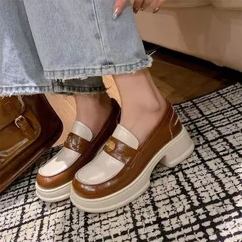 Meotina/женские лоферы из натуральной кожи, женская модная обувь на платформе с круглым носком и толстым средним каблуком с металлическими украшениями, весенне-осенняя обувь 40 34 чёрный