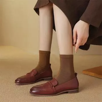 Meotina Женские лоферы из натуральной кожи с круглым носком на плоской подошве из овчины, лаконичная женская модная повседневная обувь, весна-осень, черный, коричневый 40 33 чёрный