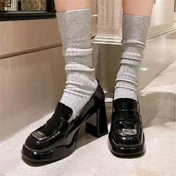 Meotina/женские лоферы из натуральной кожи, туфли-лодочки с круглым носком, на массивном высоком каблуке, с металлическими украшениями, женская модная обувь, весенне-осенняя красная обувь