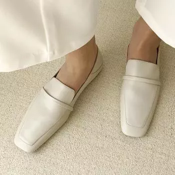 Meotina/женские лоферы из натуральной кожи с квадратным носком на плоской подошве, лаконичная женская модная профессиональная обувь весенне-осеннего цвета абрикосового цвета телесного цвета 34 миндальный