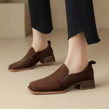 Meotina/женские лоферы из натуральной кожи, туфли-лодочки, детская замшевая женская модная обувь на низком каблуке с квадратным носком, весенне-осенняя обувь черного и коричневого цвета 40 34 чёрный
