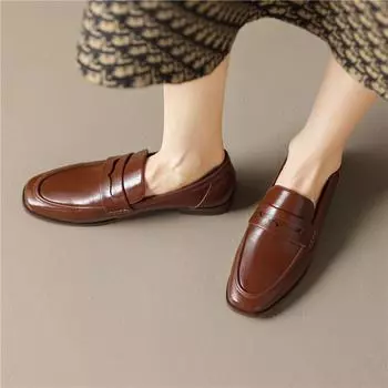 Meotina/женские лоферы из натуральной кожи с круглым носком на плоской подошве, лаконичный дизайн, женская модная повседневная обувь, весна-осень, коричневый, черный 40