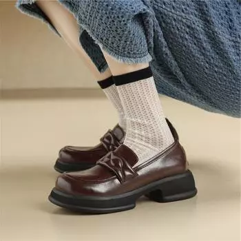 Meotina/женские лоферы из натуральной кожи, туфли-лодочки с круглым носком, на толстом среднем каблуке и платформе, женская модная обувь, весна-осень, черный, коричневый 40