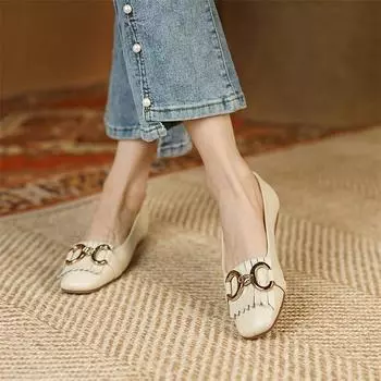 Meotina/женские лоферы из натуральной кожи, туфли на плоской подошве с квадратным носком и кисточками, женская обувь с металлическими украшениями, весна 2022, бежевый цвет 40 34 бежевый