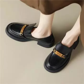 Meotina/женские лоферы из натуральной кожи, женская модная обувь на платформе с круглым носком и толстым средним каблуком с металлическими украшениями, весенне-осенняя обувь 40