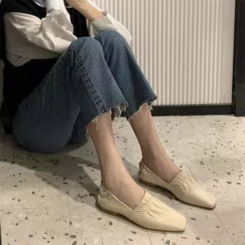 Meotina, женские лоферы на плоской подошве из натуральной кожи, повседневная плиссированная женская обувь с квадратным носком, весна 2022, черная, размер 40-33 33 бежевый