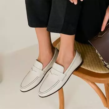 Meotina/женские лоферы, обувь из натуральной кожи, туфли на плоской подошве, круглая повседневная женская обувь, весна-осень 2022, белая коровья кожа 34 чёрный