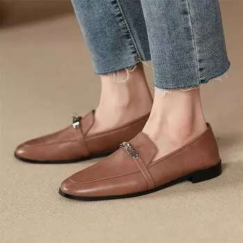 Meotina/женские лоферы, туфли из натуральной кожи на плоской подошве, модная женская обувь с круглым носком, весна-осень, коричневая абрикосовая коровья кожа 34 миндальный