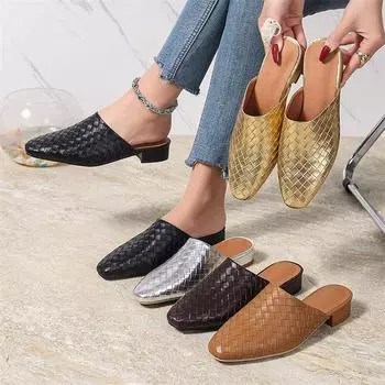 Meotina Женские мюли из искусственной кожи с круглым носком, лаконичный дизайн, женская модная повседневная обувь, весна-осень, золото, серебро, 45 35 чёрный