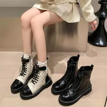 Meotina/женские полусапоги из натуральной кожи, армейские ботинки с круглым носком на толстом среднем каблуке и молнией, женская обувь, зима-осень 34 чёрный