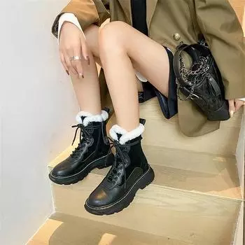 Meotina/женские полусапоги из натуральной кожи, шерстяные армейские ботинки с круглым носком на толстом среднем каблуке и молнии, женская обувь, зимняя обувь 40 33 чёрный