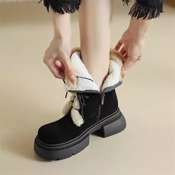 Meotina/женские полусапоги из натуральной кожи, шерстяные армейские ботинки с круглым носком на толстом среднем каблуке и молнии, шерстяные армейские ботинки на шнуровке, зимняя обувь 34 миндальный