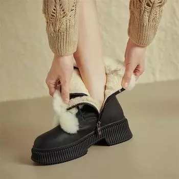 Meotina/женские полусапоги из натуральной кожи, шерстяные армейские ботинки с круглым носком на толстом среднем каблуке и молнии на молнии, зимняя женская обувь 40