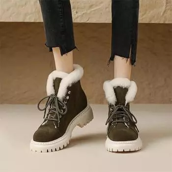 Meotina/женские полусапоги из натуральной кожи, армейские ботинки с круглым носком и средним каблуком, на среднем каблуке, на шнуровке, женская обувь, зимняя обувь
