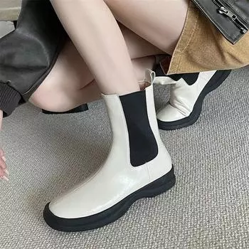 Meotina/женские полусапоги из натуральной кожи, ботильоны с круглым носком на платформе, лаконичные ботинки челси на плоской подошве, женская модная обувь, зимняя белая обувь