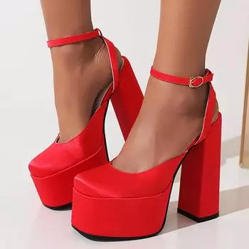 Meotina/женские сандалии из искусственной кожи на платформе, на очень высоком каблуке с квадратным носком, с ремешком на щиколотке и пряжкой, пикантные вечерние летние туфли, черный, красный 35 чёрный