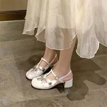 Meotina/женские сандалии из натуральной кожи с открытой пяткой, с круглым носком и пряжкой на среднем каблуке, женская модная обувь разных цветов, летняя бежевая обувь