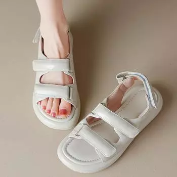 Meotina/женские сандалии из натуральной кожи, с круглым носком, на платформе, на плоской подошве, женская модная повседневная обувь, летние абрикосовые, молочно-белые, черные 40 34 миндальный