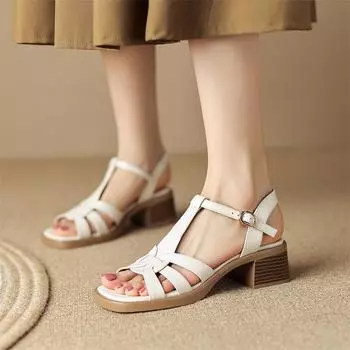 Meotina женские сандалии из натуральной кожи с квадратным носком и платформой на среднем каблуке с пряжкой и узким ремешком, женская модная обувь, лето 40 34 бежевый