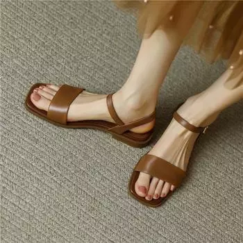 Meotina/женские сандалии из натуральной кожи, сандалии на плоской подошве с квадратным носком, модные сандалии с пряжками, повседневная женская обувь, летняя абрикосовая обувь 40 34 миндальный