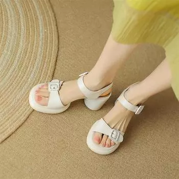 Meotina/женские сандалии из натуральной кожи с круглым носком, на высоком каблуке с пряжкой и пряжкой, женская модная обувь на платформе, летняя бежевая, желтая, 40 34 бежевый