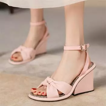 Meotina/женские сандалии из натуральной кожи с ремешком на щиколотке, плиссированная женская модная обувь для вечеринок на высоком каблуке с круглым носком и пряжкой, летняя обувь