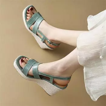 Meotina/женские сандалии из натуральной кожи, эспадрильи на платформе и квадратном носке, женская модная обувь на высоком каблуке с пряжкой, летняя обувь