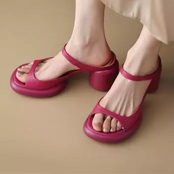 Meotina/женские сандалии из натуральной кожи, шлепанцы на платформе с круглым носком, повседневные женские шлепанцы на высоком каблуке, летние желто-бежевые 34 бежевый