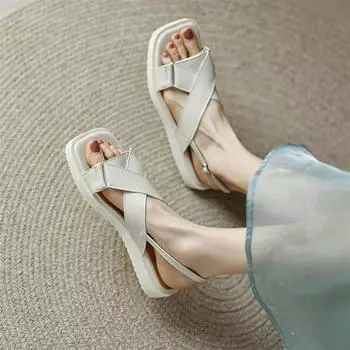 Meotina/женские сандалии на плоской платформе с квадратным носком, модные сандалии с пряжками, женские дизайнерские сандалии, летняя обувь бежевого цвета, большой размер 43 33 бежевый