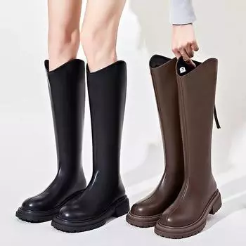 Meotina/женские сапоги до колена Gogo, с круглым носком, на толстом среднем каблуке, на молнии, в стиле вестерн, ковбойские сапоги, женская модная обувь, зимняя черная обувь, 40 35 чёрный