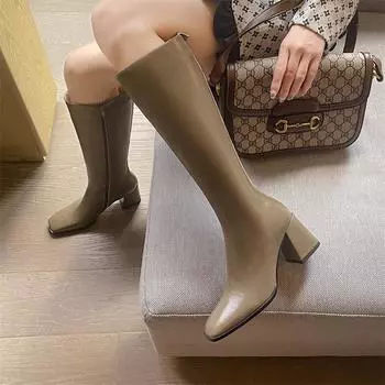 Meotina/женские сапоги до колена из натуральной кожи, сапоги Gogo на толстом высоком каблуке с квадратным носком и молнией, женская модная обувь, зима 40