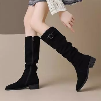 Meotina/женские сапоги до колена из натуральной кожи, длинные ботинки на толстом среднем каблуке с круглым носком и пряжкой на молнии, женская модная обувь, осень-зима 33 кофейный