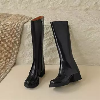 Meotina/женские сапоги до колена из натуральной кожи, ботинки Gogo на массивном высоком каблуке с круглым носком и застежкой-молнией, женская модная обувь, зима 40