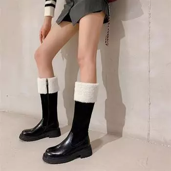 Meotina/женские сапоги до колена из натуральной кожи, женские сапоги до колена с круглым носком на толстом среднем каблуке и молнии на платформе, меховые сапоги Gogo, зимняя обувь 40