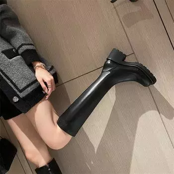 Meotina/женские сапоги до колена, с круглым носком, на платформе, на толстом высоком каблуке, на молнии, высокие сапоги, женская модная обувь, осенне-зимняя белая обувь 42 34 чёрный