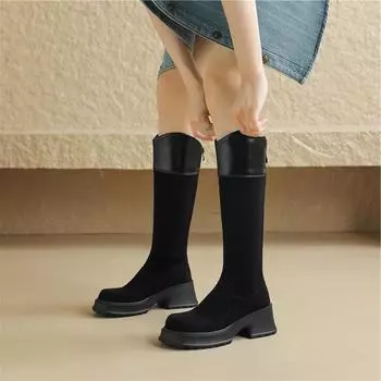 Meotina/женские сапоги до колена с круглым носком на платформе и высоком каблуке на молнии в западном стиле Gogo, женская модная обувь осень-зима