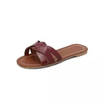 Meotina Женские шлепанцы с круглым носком, узкие сандалии, лаконичный дизайн, тапочки, женская модная обувь, летняя бежево-зеленая 46 34 зелёный