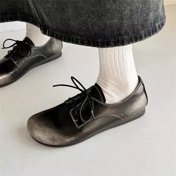 Meotina/женские туфли из натуральной кожи на плоской подошве с круглым носком и шнуровкой в лаконичном брендовом стиле, женская модная повседневная обувь, весна-осень, черный, коричневый