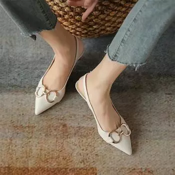 Meotina/женские туфли из натуральной кожи с ремешком на пятке, туфли-лодочки на тонком каблуке с пряжкой и цепочкой, женская обувь на среднем каблуке с острым носком, весенняя, бежевая 34 бежевый