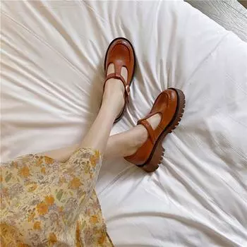 Meotina, женские туфли из натуральной кожи с Т-образным ремешком, туфли-лодочки на платформе, толстом каблуке и пряжкой, женская обувь на среднем каблуке с круглым носком, весенне-коричневый цвет 39 34 чёрный