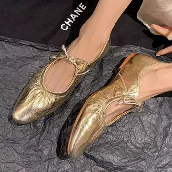 Meotina/женские туфли из натуральной кожи на плоской подошве с круглым носком, со складками, женская модная дизайнерская повседневная обувь на шнуровке, весна-осень, цвета: золотистый, серебристый 41