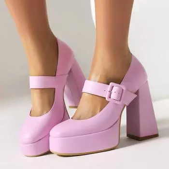 Meotina/женские туфли-лодочки из искусственной кожи, на платформе, на очень высоком каблуке, с круглым носком, с пряжкой Мэри Джейн, вечерние милые весенне-осенние туфли черного цвета 35 бежевый