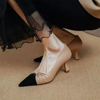 Meotina женские туфли-лодочки из натуральной кожи с острым носком на тонком высоком каблуке разных цветов, плиссированная женская модная обувь из овчины, весна-осень