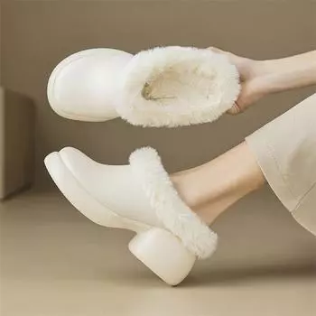 Meotina/женские туфли-лодочки из натуральной кожи, туфли-лодочки с круглым носком, на толстом высоком каблуке, шерстяной платформе, женская модная обувь, зимняя обувь черного, бежевого цвета, 40 33 бежевый