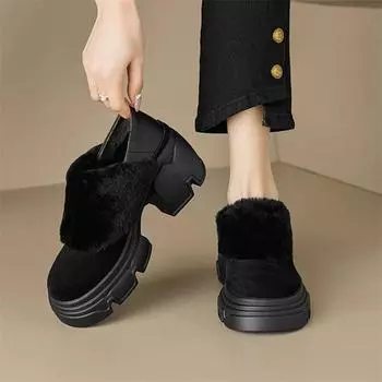 Meotina/женские туфли-лодочки из натуральной кожи, с круглым носком, на толстом высоком каблуке, на шерстяной платформе, в сдержанном стиле, женская модная обувь, зимняя обувь черного цвета, абрикосового цвета 40 34 чёрный