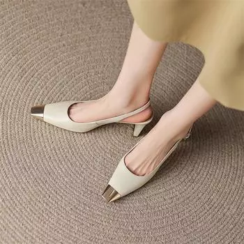 Meotina/женские туфли-лодочки из натуральной кожи с босоножками и квадратным носком, на толстом высоком каблуке, модная женская обувь на мелкой пряжке, весенне-осенняя обувь 40