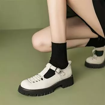 Meotina женские туфли-лодочки Мэри Джейн из натуральной кожи с круглым носком на платформе, толстом среднем каблуке с пряжкой и пряжкой, женская модная обувь с Т-образной завязкой, весна-осень