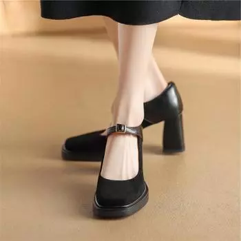 Meotina женские туфли-лодочки Мэри Джейн из натуральной кожи с квадратным носком и платформой, женская модная обувь на толстом высоком каблуке с пряжкой, весна-осень 40 34 коричневый