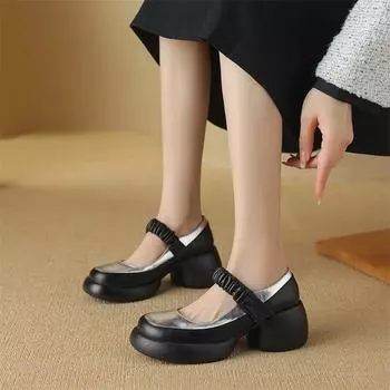 Meotina женские туфли-лодочки Мэри Джейн из натуральной кожи с круглым носком на массивном высоком каблуке, разноцветные женские модные туфли-перчатки, весна-осень 33 бежевый